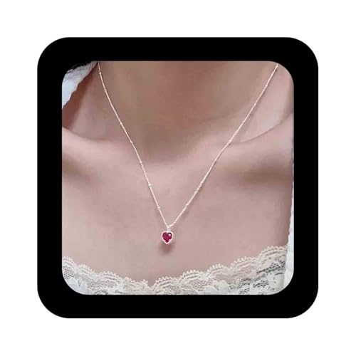 Cimenexe Böhmischen Rubin Herz Choker Halskette Rot Kristall Herzen Anhänger Halsketten Silber Station Box Kette Halsketten Mini Rubin Cz Herz Kragen Halskette Schmuck Für Frauen von Cimenexe