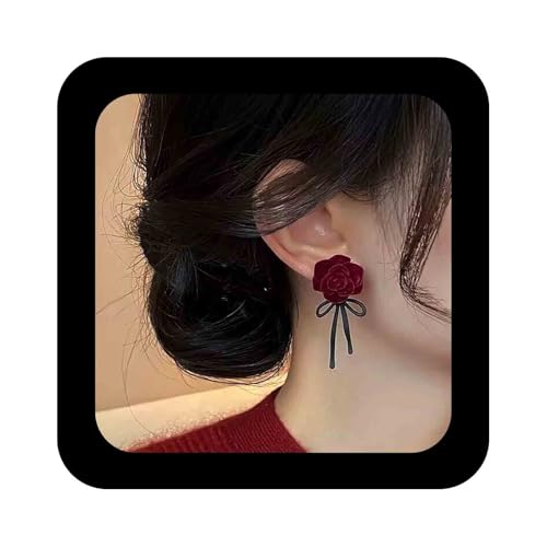 Cimenexe Böhmischen Samt Rose Blume Ohrringe Schwarz Fliege Baumeln Ohrringe Aus Rotem Samt Kamelie Ohrstecker Vintage Rose Bogen Tropfen Ohrring Schmuck Für Frauen von Cimenexe