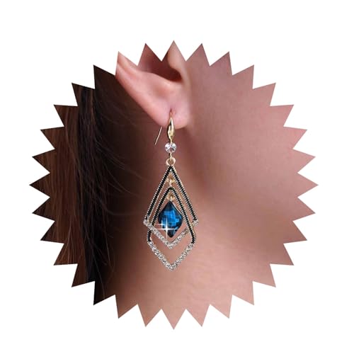 Cimenexe Böhmischen Saphir Kristall Baumeln Ohrringe Gold Hohlen Quadratischen Tropfen Ohrringe Blau Cz Quadratische Ohrringe Strass Saphir Geometrische Haken Ohrringe Schmuck Für Frauen Und von Cimenexe