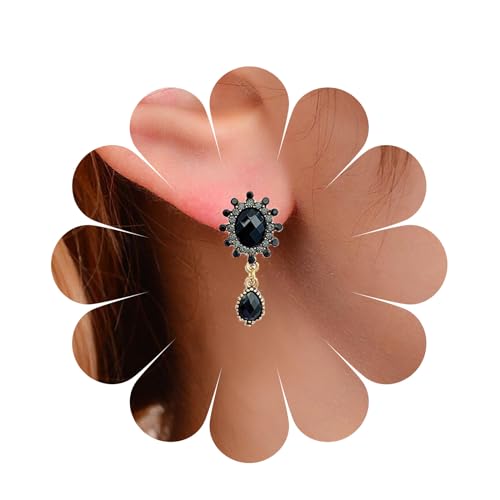 Cimenexe Böhmische Schwarze Onyx Ohrringe - Halo Ohrstecker Gothic Teardrop CZ Schwarz Baumeln Strass Schmuck für Frauen und Mädchen Geschenke von Cimenexe