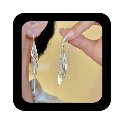 Cimenexe Böhmischen Stapeln Blatt Baumeln Ohrringe Silber Hohle Blätter Quaste Tropfen Ohrring Lange Blätter Kronleuchter Kette Ohrring Metall Blatt Einfädler Ohrringe Schmuck Für Frauen von Cimenexe