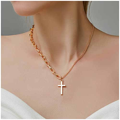 Cimenexe Böhmisches Kreuz Anhänger Halskette Funkelnde Büroklammerkette Vintage Asymmetrische Halskette Kette Gold Verstellbare Minimale Halskette Schmuck für Frauen und Mädchen von Cimenexe