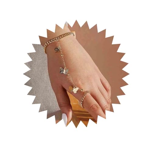 Cimenexe Böhmisches Schmetterlings-Finger-Armband Schmetterlings-Sklaven-Armband Stations-Kugelring-Handketten-Armband Goldring-Handgelenk-Armband Strand-Handketten-Schmuck für Frauen und Mädchen von Cimenexe