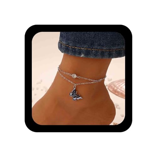 Cimenexe Bohème Acryl Schmetterling Fußkettchen Armband Silber Kristall Cz Fußkettchen Armband Geschichtet Emaille Schmetterling Knöchel Kette Sommer Strand Fuß Kette Schmuck Für Frauen von Cimenexe