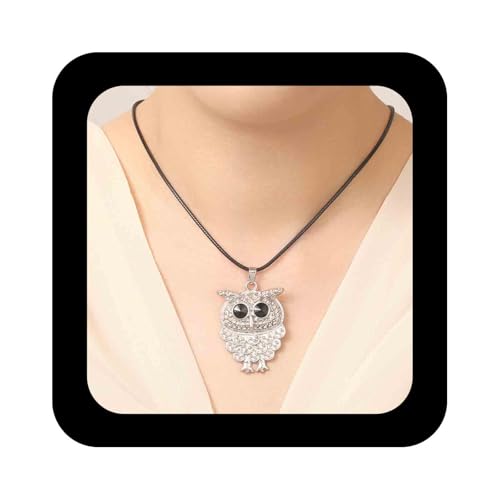 Cimenexe Bohème Eule Choker Halskette Silber Eule Tier Anhänger Halskette Eule Leder Wachs Schnur Halskette Schwarz Onyx Auge Eule Kette Halskette Schmuck Für Frauen von Cimenexe