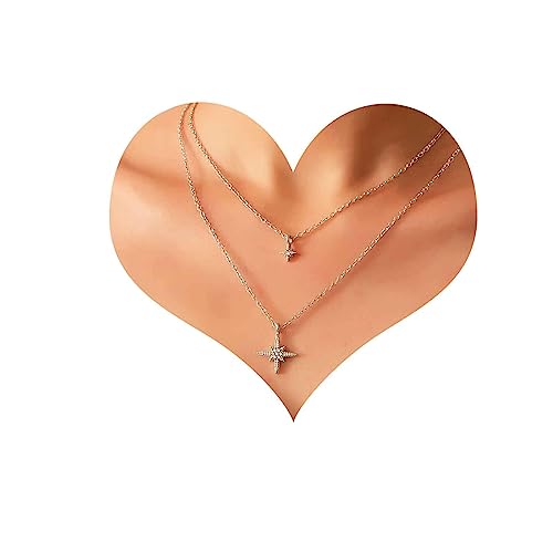 Cimenexe Bohème Geschichtet Kristall Nordstern Halskette Silber Starburst Anhänger Halskette Gepflastert Cz Stern Choker Halskette Strass Nordstern Kette Halskette Schmuck Für Frauen Und Mädchen von Cimenexe