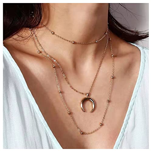 Cimenexe Bohème Geschichtet Mond Anhänger Halskette Gold Halbmond Choker Vintage Satellit Kette Halskette Schmuck Für Frauen Und Mädchen von Cimenexe