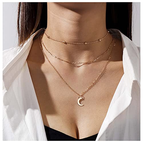 Cimenexe Bohème Geschichtet Mond Anhänger Halskette Mondsichel Choker Halskette Mehrschichtig Figaro Link Kette Halskette Gold Satellit Kette Halskette Schmuck Für Frauen Und Mädchen Geschenke von Cimenexe