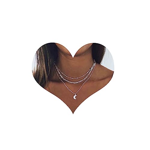 Cimenexe Bohème Geschichtet Mond Anhänger Halskette Mondsichel Choker Halskette Mehrschichtig Figaro Link Kette Halskette Silber Satellit Kette Halskette Schmuck Für Frauen Und Mädchen Geschenke von Cimenexe