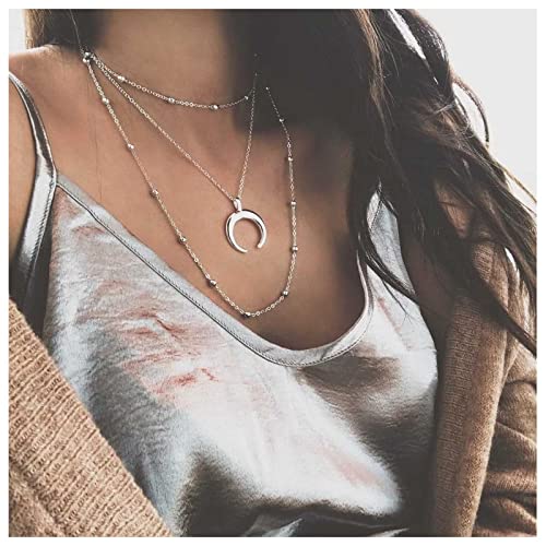 Cimenexe Bohème Geschichtet Mond Anhänger Halskette Silber Halbmond Choker Vintage Satellit Kette Halskette Schmuck Für Frauen Und Mädchen von Cimenexe