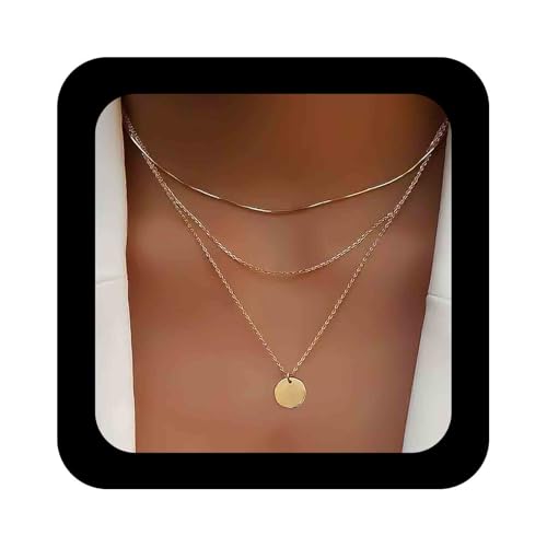 Cimenexe Bohème Geschichtet Münze Choker Halskette Gold Kreis Scheibe Anhänger Halsketten Geschichtet Runde Schlange Kette Halsketten Kleine Münze Scheibe Schlanke Kette Halskette Schmuck Für Frauen von Cimenexe