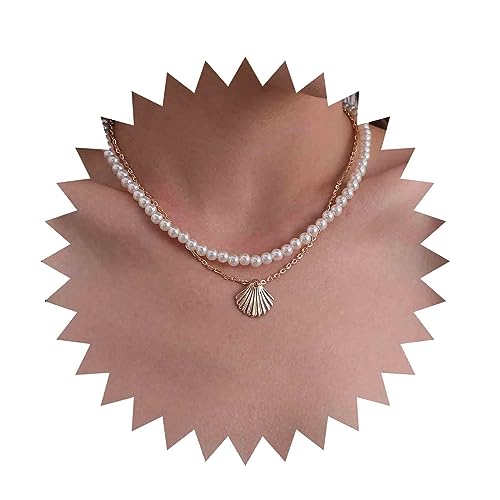 Cimenexe Bohème Geschichtet Perle Muschel Choker Halskette Gold Muschel Anhänger Halskette Jakobsmuschel Perlenkette Hochzeit Perlenkette Schmuck Für Frauen Und Mädchen Geschenke von Cimenexe