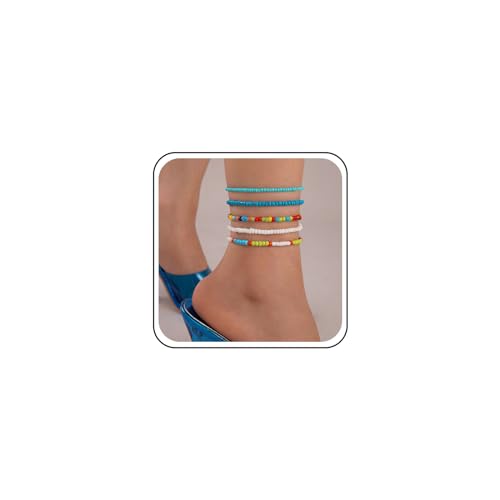 Cimenexe Bohème Geschichtet Samen Perle Knöchel Armband Regenbogen Perle Fußkettchen Kette Geschichtet Perlen Kette Fußkettchen Reis Perle Fußkettchen Sommer Strand Fußkette Schmuck Für Frauen von Cimenexe