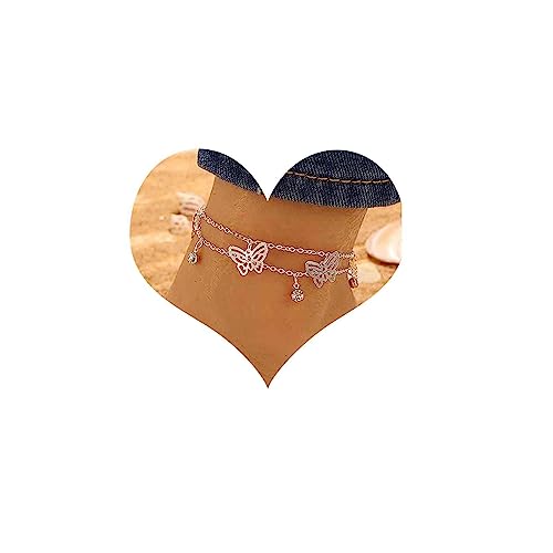 Cimenexe Bohème Geschichtet Schmetterling Fußkettchen Armband Silber Kristall Kette Fußkettchen Armband Hohlen Schmetterling Knöchel Kette Sommer Strand Fuß Kette Schmuck Für Frauen Und von Cimenexe