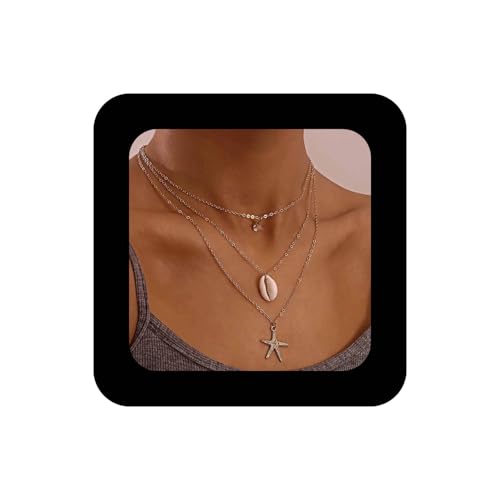 Cimenexe Bohème Geschichtet Seestern Shell Choker Halskette Gold Metall Seestern Anhänger Halsketten Teardrop Kristall Cz Kette Halsketten Natur Kaurimuschel Kette Halskette Schmuck Für Frauen von Cimenexe