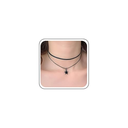 Cimenexe Bohème Geschichtet Stern Choker Halskette Schwarz Emaille Stern Anhänger Halskette Schwarz Leder Spitze Kette Halskette Minimal Spitze Stern Kragen Halskette Schmuck Für Frauen von Cimenexe