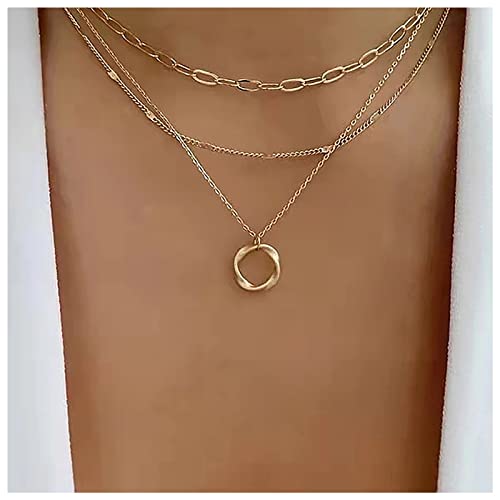 Cimenexe Bohème Geschichteten Kreis Anhänger Halskette Gold Büroklammer Link Kette Halskette Geometrischen Hohlen Kreis Choker Halskette Mehrschichtigen Ausschnitt Hoop Halskette Schmuck Für Frauen von Cimenexe