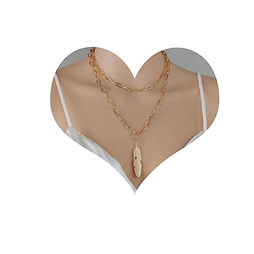 Cimenexe Bohème Geschichtetes Blatt Anhänger Halskette Lange Feder Choker Halskette Gold Blatt Halskette Büroklammer Link Kette Halskette Schmuck Für Frauen Und Mädchen Geschenke von Cimenexe