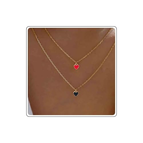 Cimenexe Bohème Geschichtetes Herz Choker Halskette Emaille Rotes Herz Anhänger Halskette Schwarzes Herz Kette Halskette Kleines Herz Liebe Halskette Schmuck Für Frauen von Cimenexe