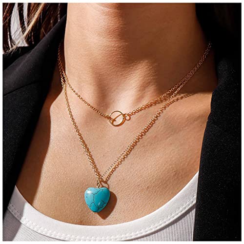 Cimenexe Bohème Herz Türkis Anhänger Halskette Gold Geschichtet Kreis Choker Halskette Liebe Herz Türkis Halskette Hohlen Geometrischen Kette Halskette Schmuck Für Frauen Und Mädchen Geschenke von Cimenexe