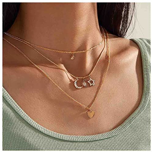 Cimenexe Bohème Kristall Mond Choker Halskette Geschichtet Herz Halskette Kette Strass Stern Halskette Gold Jakobsmuschel Halskette Choker Muschel Halskette Kette Schmuck Für Frauen Und Mädchen von Cimenexe