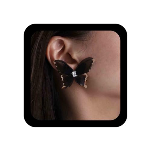 Cimenexe Bohème Kristall Schmetterling Ohrringe Schwarz Chiffon Schmetterling Ohrstecker Metall Hohl Cz Schmetterlinge Ohrring Minimalistische Spitze Schmetterlinge Ohrringe Schmuck (schwarz) von Cimenexe