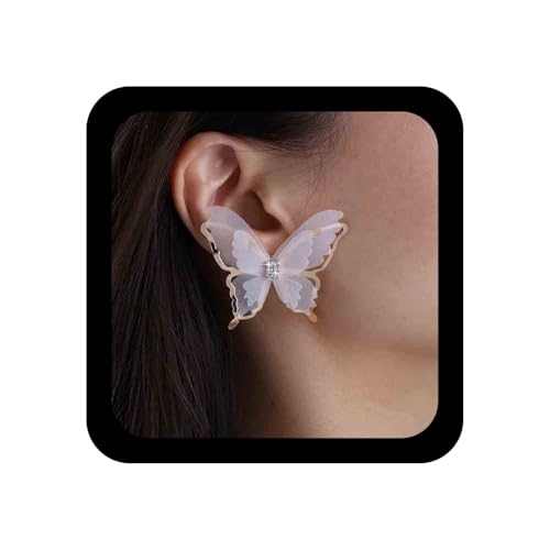 Cimenexe Bohème Kristall Schmetterling Ohrringe Weiß Chiffon Schmetterling Ohrstecker Metall Hohl Cz Schmetterlinge Ohrring Minimalistische Spitze Schmetterlinge Ohrringe Schmuck Für Frauen (weiß) von Cimenexe