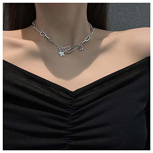 Cimenexe Bohème Kristall Stern Anhänger Choker Halskette Silber Büroklammer Gliederkette Stern Büroklammer Kette Halskette Gepflastert Stern Halsband Halskette Schmuck Für Frauen Und Mädchen von Cimenexe