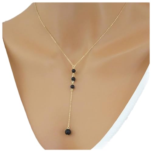 Cimenexe Bohème Obsidian Perle Tropfen Halskette Schwarz Lavastein Perle Choker Halskette Gold Y Lariat Halskette Obsidian改为Vulkanstein Y Halskette Kette Schmuck Für Frauen Und Mädchen Geschenke von Cimenexe