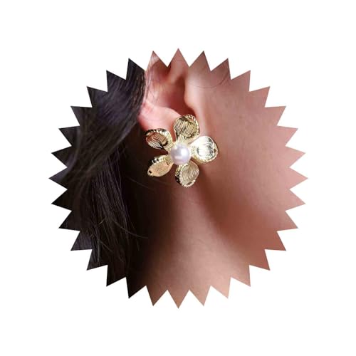 Cimenexe Bohème Perle Blume Ohrringe Gold Große Blume Ohrringe Runde Perle Ohrstecker Übertrieben Metall Blume Ohrringe Schmuck Für Frauen Und Mädchen Geschenke von Cimenexe