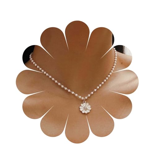 Cimenexe Bohème Perle Gänseblümchen Choker Halskette Emaille Sonnenblume Anhänger Halskette Weiße Perle Halskette Retro Emaille Gänseblümchen Blume Halskette Schmuck Für Frauen Und Mädchen Geschenke von Cimenexe