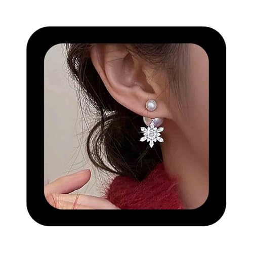 Cimenexe Bohème Perle Jacke Ohrringe Silber Kristall Schneeflocke Baumeln Ohrring Kleine Cz Schneeflocke Tropfen Ohrring Retro Runde Perle Ohrstecker Schmuck Für Frauen von Cimenexe