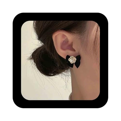 Cimenexe Bohème Perle Kamelie Blume Ohrringe Weiß Emaille Rose Stud Schwarz Samt Fliege Schmuck Für Frauen von Cimenexe