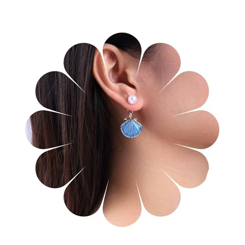 Cimenexe Bohème Perle Muschel Jacke Ohrringe Blau Emaille Muschel Ohrringe Gold Perle Jakobsmuschel Tropfen Ohrringe Runde Perle Ohrstecker Schmuck Für Frauen Und Mädchen Geschenke von Cimenexe