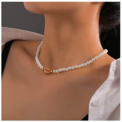 Cimenexe Bohème Perlenmuschel Choker Halskette Gold Kaurimuschel Barock Perlenkette Muschel Anhänger Kettenschmuck Für Frauen Und Mädchen von Cimenexe