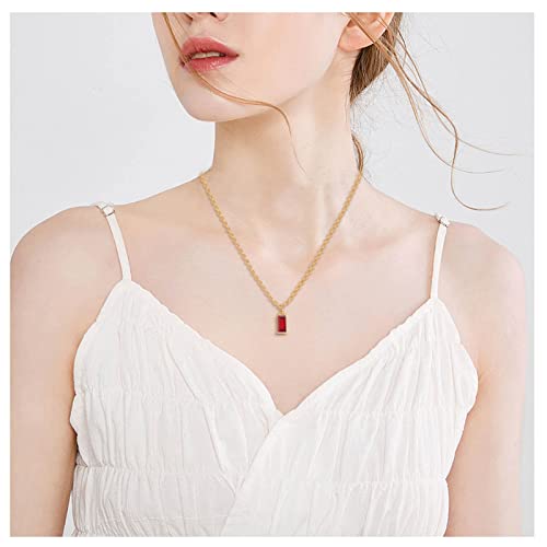 Cimenexe Bohème Rubin Quadrat Anhänger Halskette Gold Quadrat Kristall Choker Halskette Geometrisch Rot Edelstein Kette Halskette Rubin Quadrat Halskette Schmuck Für Frauen Und Mädchen Geschenke von Cimenexe
