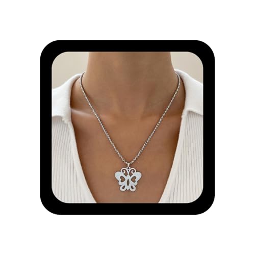 Cimenexe Bohème Schmetterling Choker Halskette Silber Schmetterlinge Box Kette Halsketten Große Hohle Schmetterlinge Anhänger Halskette Punk Schmetterling Box Kette Kragen Halsketten Schmuck von Cimenexe