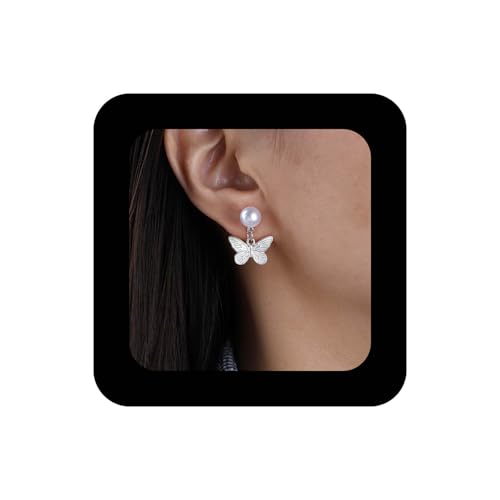 Cimenexe Bohème Schmetterling Perlen Ohrringe Runde Weiße Perle Ohrstecker Silber Strukturierte Schmetterlinge Tropfen Ohrring Minimalistischen Metall Schmetterling Perlen Ohrringe Schmuck Für Frauen von Cimenexe