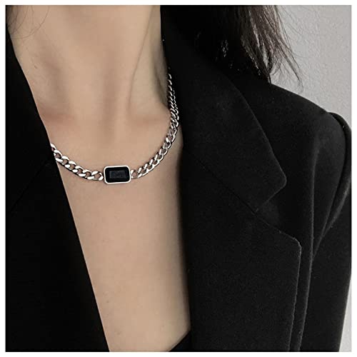Cimenexe Bohème Schwarz Kristall Anhänger Halskette Silber Panzerkette Halskette Schwarzes Quadrat Choker Halskette Cz Chunky Link Kette Halskette Schmuck Für Frauen Und Mädchen Geschenke von Cimenexe