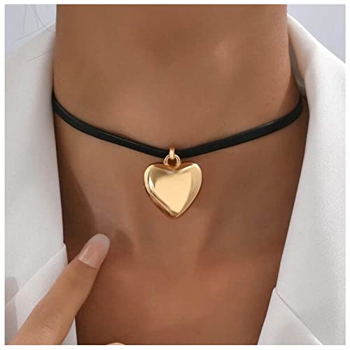 Cimenexe Bohème Schwarzes Leder Halsband Halskette Samt Wildleder Halskette Punk Herz Leder Halskette Puffed Herz Kragen Halskette Schmuck Für Frauen Und Mädchen Geschenke von Cimenexe