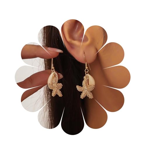 Cimenexe Bohème Seestern Ohrringe Gold Kaurimuschel Ohrringe Metall Seestern Muschel Ohrringe Kauri Seestern Haken Ohrringe Schmuck Für Frauen Fallen Lassen von Cimenexe