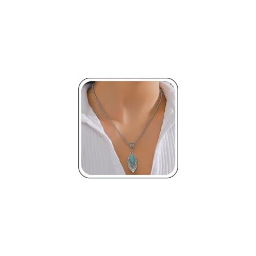 Cimenexe Bohème Türkis Choker Halskette Silber Türkis Stein Anhänger Halskette Blauer Stein Hohlen Filigrane Kette Halskette Natürlichen Edelstein Halskette Schmuck Für Frauen Und Mädchen Geschenke von Cimenexe