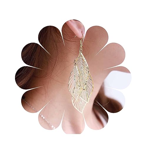 Cimenexe Bohemian Blatt Kronleuchter Ohrringe Stapeln Blatt Ohrringe Gold Hohlen Blatt Tropfen Ohrringe Lange Kronleuchter Blatt Baumeln Haken Ohrringe Schmuck Für Frauen Und Mädchen Geschenke von Cimenexe