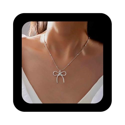 Cimenexe Bohemian Bow Choker Halskette Hohle Fliege Anhänger Halsketten Silber Station Box Kette Halsketten Minimalistisch Schlanke Kette Kragen Halskette Schmuck Für Frauen von Cimenexe