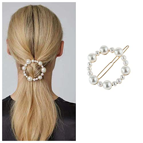 Cimenexe Bohemian Circle Pearl Haarspange Circle Pearl Haarspange Pin Geometrisch Perle Haarnadeln Clips Gold Perle Kopfbedeckung Braut dekorativ Hochzeit Haarschmuck Schmuck für Frauen und Mädchen von Cimenexe