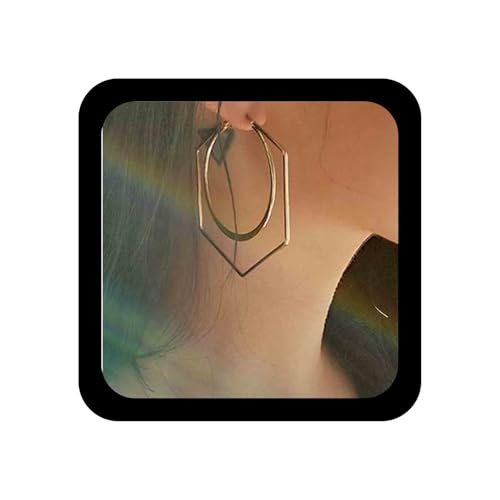 Cimenexe Bohemian Geometric Hexagon Ohrringe Large Creolen Gold Hollow Circle Big Circle Creolen Übertrieben Statement Ohrringe Schmuck für Frauen und Mädchen Geschenke von Cimenexe