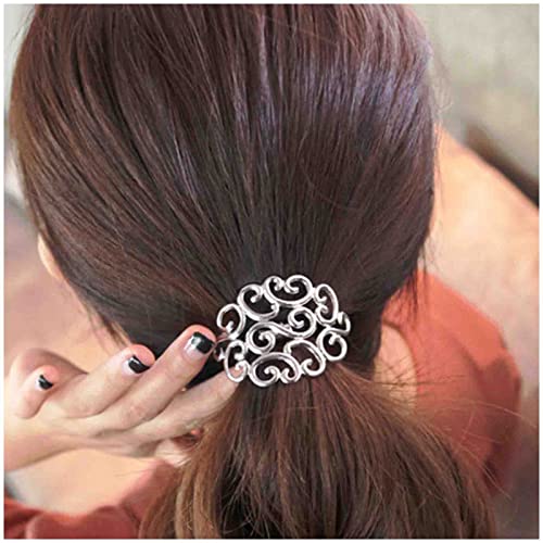 Cimenexe Bohemian Hohle Blume Haargummis Blume Elastische Haarbänder Dickes Haar Seil Krawatten Metallische Kopfbedeckung Silber Pferdeschwanz Halter Haarschmuck Schmuck für Frauen und Mädchen von Cimenexe