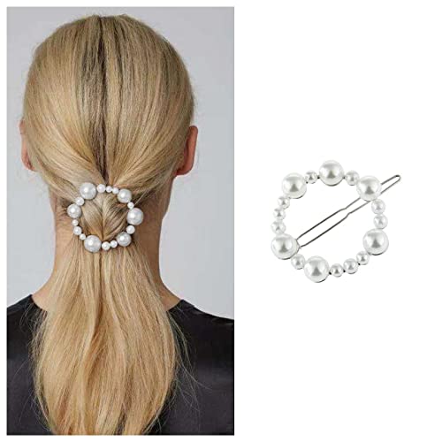 Cimenexe Bohemian Kreis Perle Haarspange Kreis Perle Haarspange Pin Geometrische Perle Haarnadeln Clips Silber Perle Kopfbedeckung Braut Dekorative Hochzeit Haarschmuck Schmuck für Frauen und Mädchen von Cimenexe