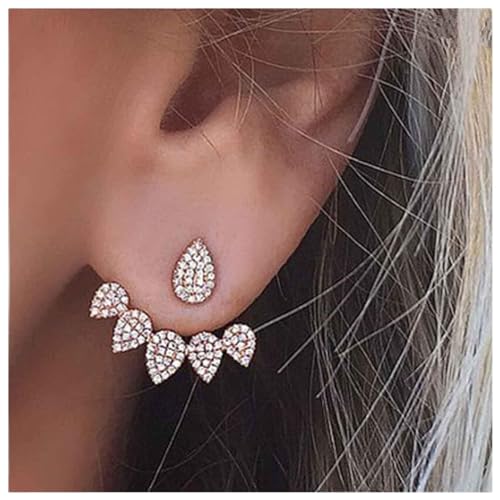 Cimenexe Bohemian Kristall Lotus Ohr Jacken Ohrringe Gold Cz Lotus Ohrstecker Tropfen Kristall Ohrringe Wassertropfen Ohrstecker Zwei Wege Vorderseite Rückseite Ohrstecker Schmuck für Frauen und von Cimenexe