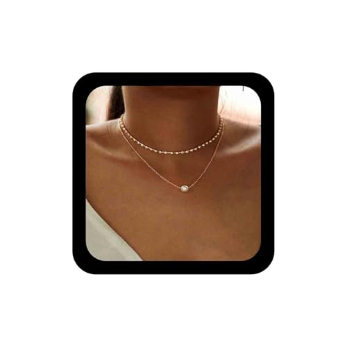 Cimenexe Bohemian Layered Tennis Kette Halskette Perlen Anhänger Halskette Choker Vintage Kristall Halsband Gold Perle Schlüsselbein Halskette Strass Kette Halskette Schmuck für Frauen und Mädchen von Cimenexe